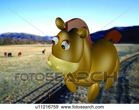 Stock Photo - mountain, animal, railroad, horse, 3D, cartoon, desert. Fotosearch
