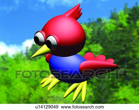 Oiseau Dessin Anime Ciel Arbre 3d Banque De Photo U Fotosearch