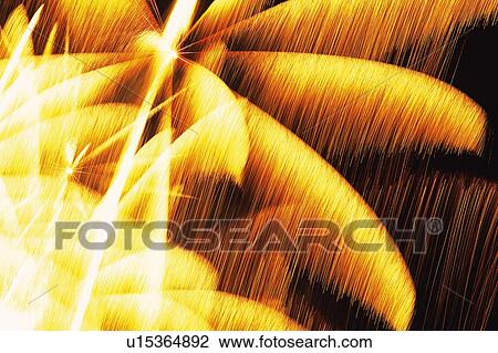 Orange and Yellow-colored Fireworks Exploding in the Night Sky, Long Exposure, Low Angle View View Large Photo Image Stock Image - Orange and Yellow-colored Fireworks Exploding in the Night Sky, Long Exposure, Low Angle View . Fotosearch