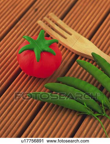 Stock Image - Clay Craft, Vegetables, High Angle View. Fotosearch