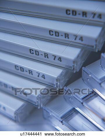Stock Image - A bunch of CD-R cases, Close Up, High Angle View. Fotosearch