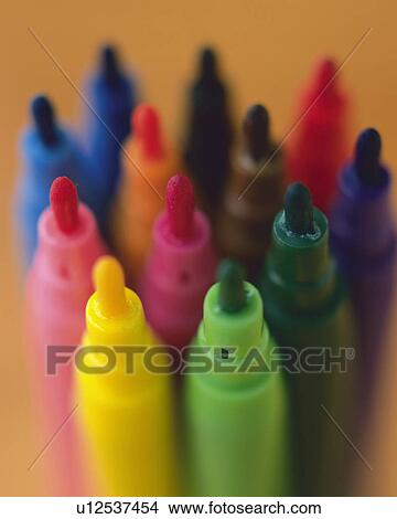 Picture - Colored pens, Close Up, High Angle View, Differential Focus. Fotosearch