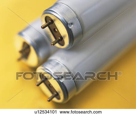 Stock Image - Fluorescent lights, Close Up, High Angle View, Differential Focus. Fotosearch