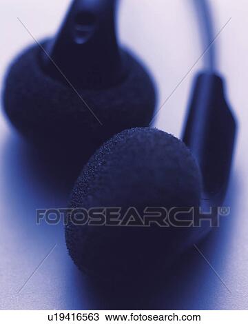 Stock Image - Headphones, Close Up, High Angle View, Differential Focus. Fotosearch