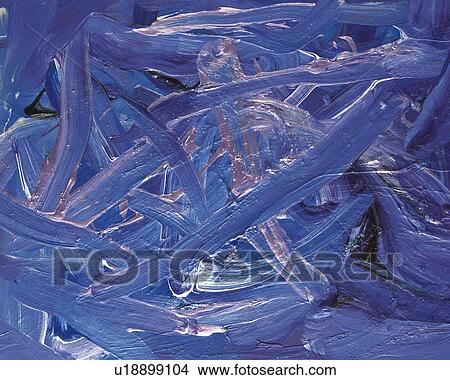 Picture -  a Blue-colored Abstract Oil Painting, Front View. Fotosearch