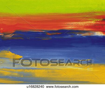Stock Image -  a Several Different-colored Stripes Lying Upon Each Other, Oil Painting, Front View. Fotosearch