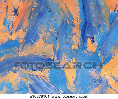 Stock Image - Oil Painting in Blue and Orange Colors, Front View. Fotosearch