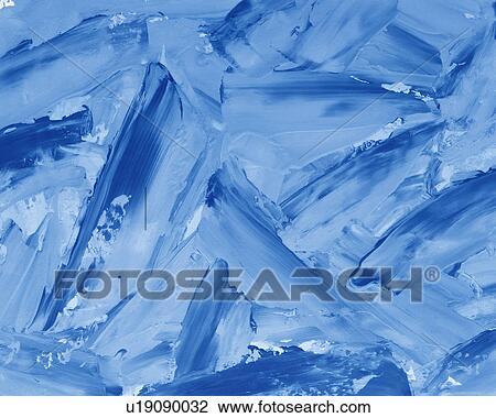 Stock Image - Oil Painting in Blue, Light Blue and White Colors, Front View. Fotosearch