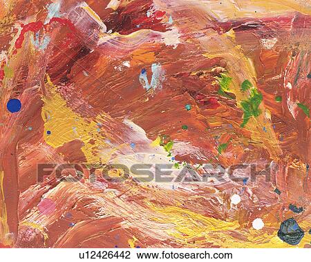Stock Image - Oil Painting in Brown, Yellow and Green Colors, Front View. Fotosearch