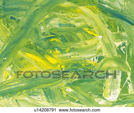Stock Image - Oil Painting in Green and White Colors, Front View. Fotosearch