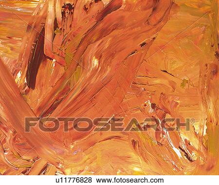 Stock Photo - Oil Painting in Orange and White Colors, Front View. Fotosearch