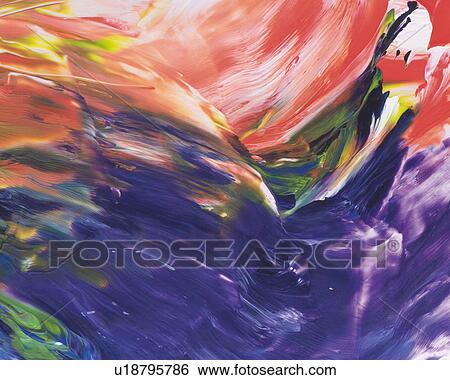 Stock Photograph - Oil Painting in Purple, Red and White Colors, Front View. Fotosearch