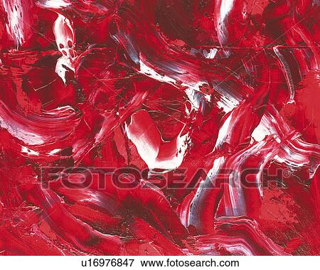 Stock Photo - Oil Painting in Red and White Colors, Front View. Fotosearch