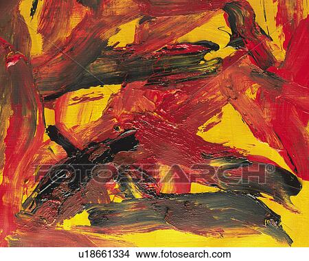 Picture - Oil Painting in Red and Yellow Colors, Front View. Fotosearch