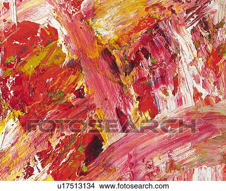 Picture - Oil Painting in Red, White and Yellow Colors, Front View. Fotosearch