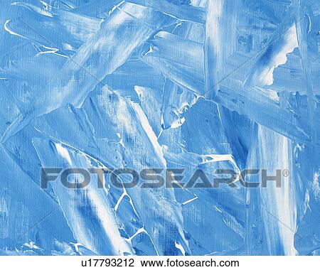Stock Image - Oil Painting in White and Light Blue Colors, Front View. Fotosearch