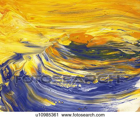 Stock Image - Oil Painting in Yellow and Blue Colors, Front View. Fotosearch