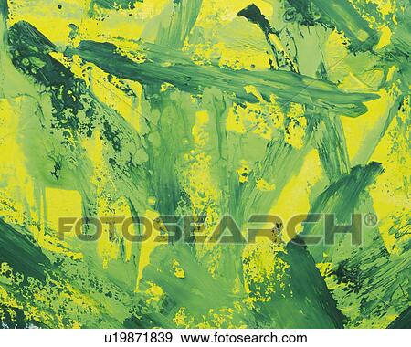 Stock Photo - Oil Painting in Yellow and Green Colors, Front View. Fotosearch