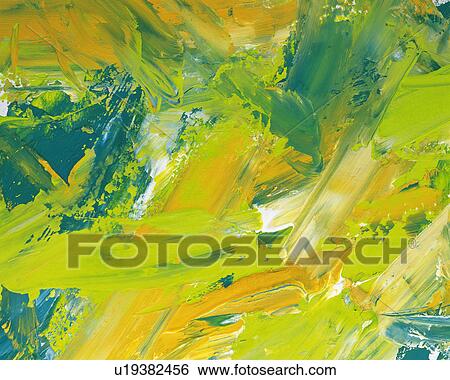 Stock Photograph - Oil Painting in Yellow and Green Colors, Front View. Fotosearch