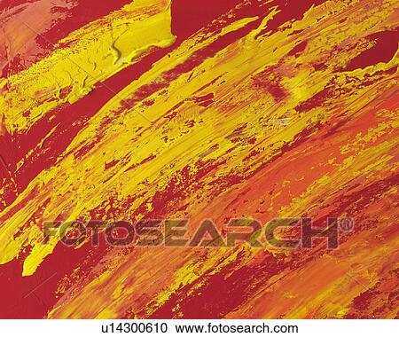 Stock Image - Oil Painting in Yellow and Red Colors, Front View. Fotosearch