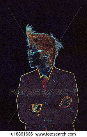 Stock Photograph - Young Businessman Looking Away, Computer Graphic. Fotosearch