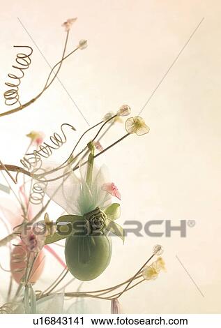 Stock Image - Close-Up, Artistic, Christmas Decoration, Bow, Balloons, Artificial Flowers. Fotosearch