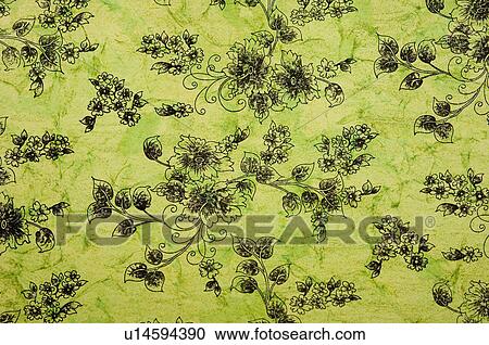 Stock Image - Close-up of a floral pattern on handmade paper. Fotosearch