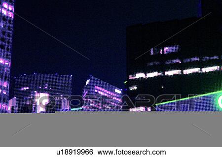 Stock Illustration - Night cityscape. Fotosearch