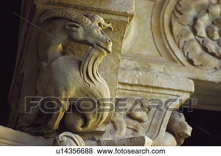 Stock Photo - Goat, Architectural detail, In relief, Relief, Architectural details, Stone, Architecture. Fotosearch