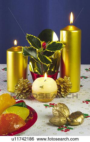 Stock Photograph - Christmas, Motifs, Christmas motifs, Christmas decorations, Ornaments, Candelabra, Candle. Fotosearch