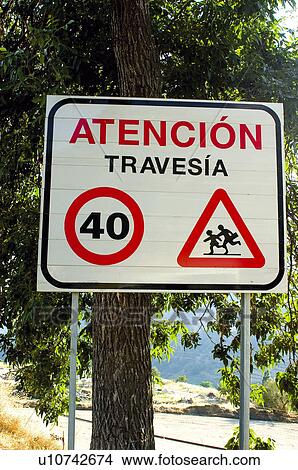 Picture - Road, Road sign, Road signs, Traffic sign, Traffic signs, Exterior, Tree. Fotosearch