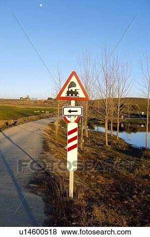 Stock Photo - Road, Road sign, Road signs, Traffic sign, Traffic signs, Warning sign, Warning signs. Fotosearch