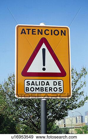 Stock Photo - Road, Road sign, Road signs, Traffic sign, Traffic signs, Warning sign, Warning signs. Fotosearch