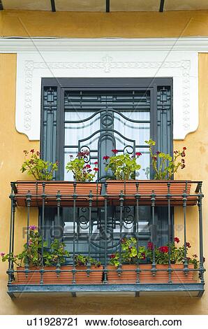 Spain, Spanish, Building, Balcony, Closed, Handrail, Facade View Large Photo Image Stock Image - Spain, Spanish, Building, Balcony, Closed, Handrail, Facade. Fotosearch