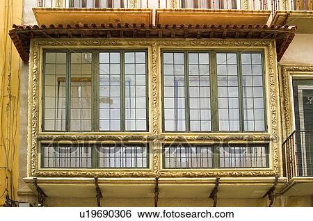 Spain, Spanish, Building, Balcony, Closed, Facade, House View Large Photo Image Stock Photograph - Spain, Spanish, Building, Balcony, Closed, Facade, House. Fotosearch