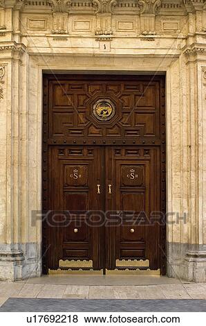 Stock Photo - Spain, Spanish, Building, Closed, Entrance, Closed, Wood. Fotosearch
