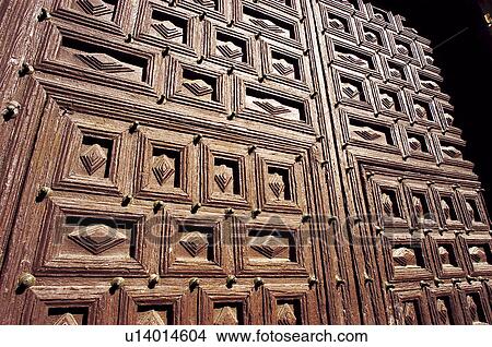 Picture - Spain, Spanish, Building, Door, Wood, Wooden door, Relief. Fotosearch