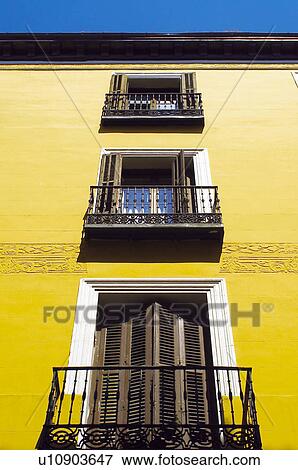 Stock Photo - Spain, Spanish, Building, Facade, Architecture, Balcony, Balconies. Fotosearch