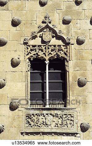 Stock Photography - Spain, Spanish, Salamanca, Castilla leon, Library, Facade, Shell. Fotosearch
