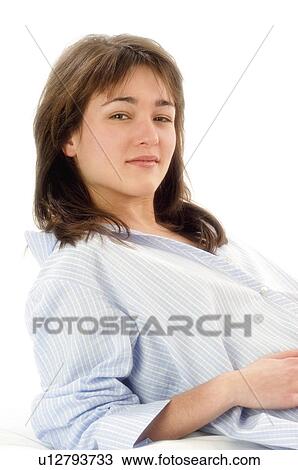 Stock Image - Woman, Beauty, Young, Young woman, Brown hair, Morning, Good morning. Fotosearch