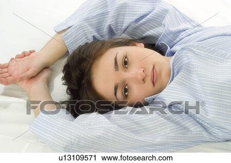 Woman, Beauty, Young, Young woman, Brown hair, Bed, Morning View Large Photo Image Stock Image - Woman, Beauty, Young, Young woman, Brown hair, Bed, Morning. Fotosearch