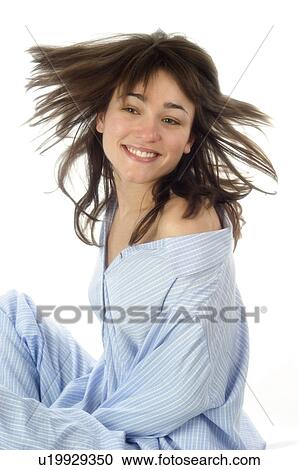 Stock Image - Woman, Beauty, Young, Young woman, Brown hair, Morning, Good morning. Fotosearch