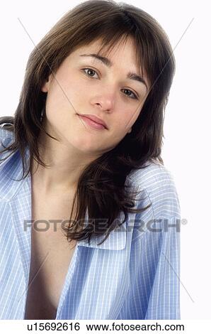 Stock Photograph - Woman, Beauty, Young, Young woman, Brown hair, Morning, Good morning. Fotosearch