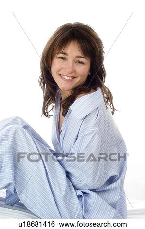 Stock Photograph - Woman, Beauty, Young, Young woman, Brown hair, Morning, Good morning. Fotosearch