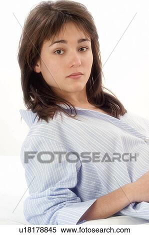 Stock Photography - Woman, Beauty, Young, Young woman, Brown hair, Morning, Good morning. Fotosearch