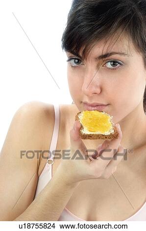 Woman, Breakfast, Having breakfast, Beauty, Young, Young woman, Brown hair View Large Photo Image Picture - Woman, Breakfast, Having breakfast, Beauty, Young, Young woman, Brown hair. Fotosearch