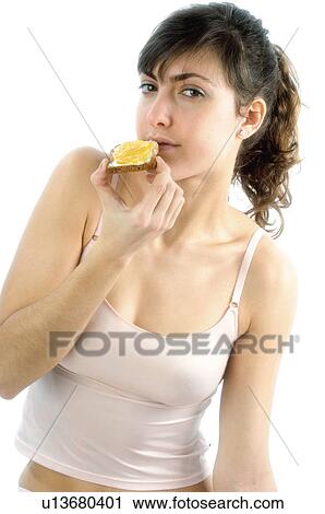 Woman, Breakfast, Having breakfast, Beauty, Young, Young woman, Brown hair View Large Photo Image Stock Image - Woman, Breakfast, Having breakfast, Beauty, Young, Young woman, Brown hair. Fotosearch