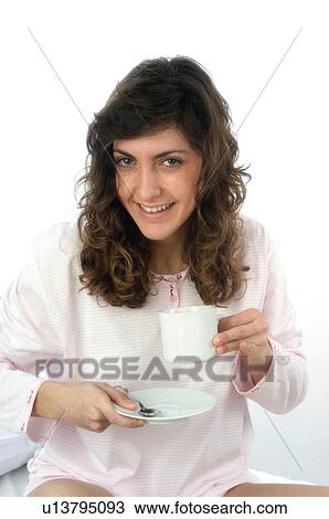 Woman, Breakfast, Having breakfast, Beauty, Young, Young woman, Brown hair View Large Photo Image Stock Image - Woman, Breakfast, Having breakfast, Beauty, Young, Young woman, Brown hair. Fotosearch