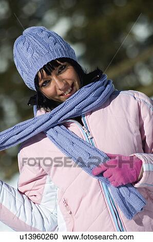Stock Image - Woman, Young, Young woman, Beautiful, Winter, Clothes, Winter clothes. Fotosearch