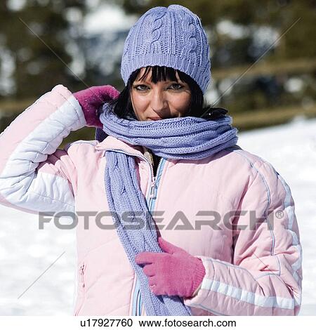 Stock Image - Woman, Young, Young woman, Beautiful, Winter, Clothes, Winter clothes. Fotosearch